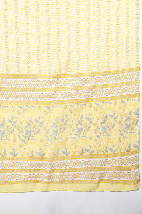 Plus Size Yellow Pure Cotton Floral Printed Straight Suit Set